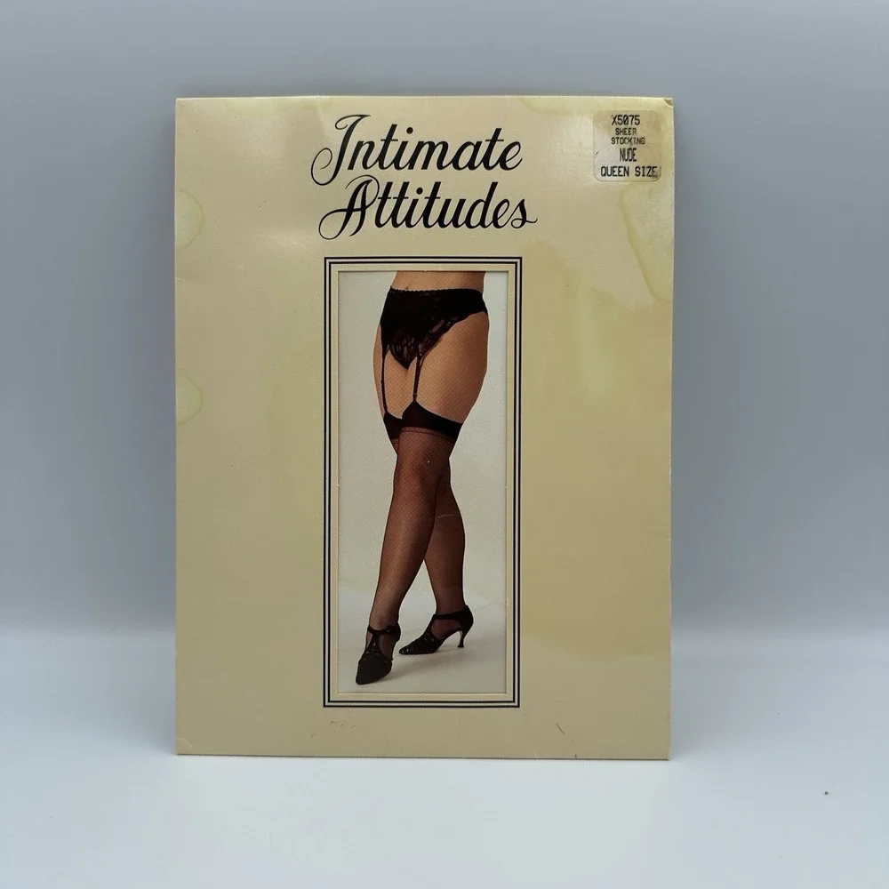 Vtg Shirley of Hollywood Intimate Attitudes Nude Thigh High Sheer Stocking Queen